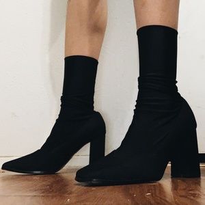 Square Toe Sock Ankle Heel Boots